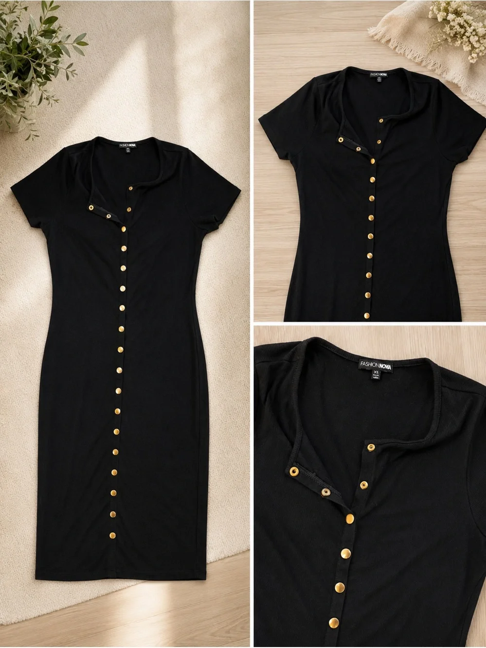 Fashion nova black dress with gold buttons size 0 XL - Picture 1 of 1